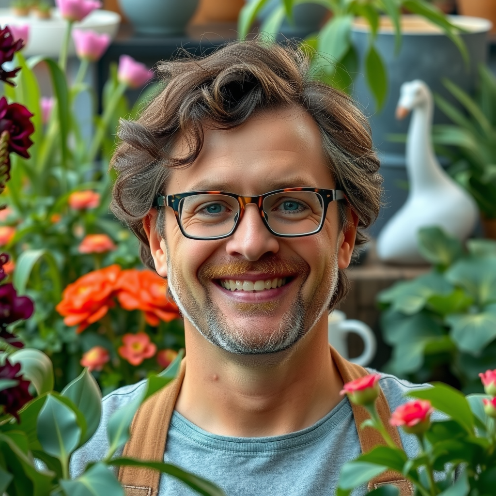 記事著者のプロフィール写真。笑顔で植物に囲まれたガーデニング専門家